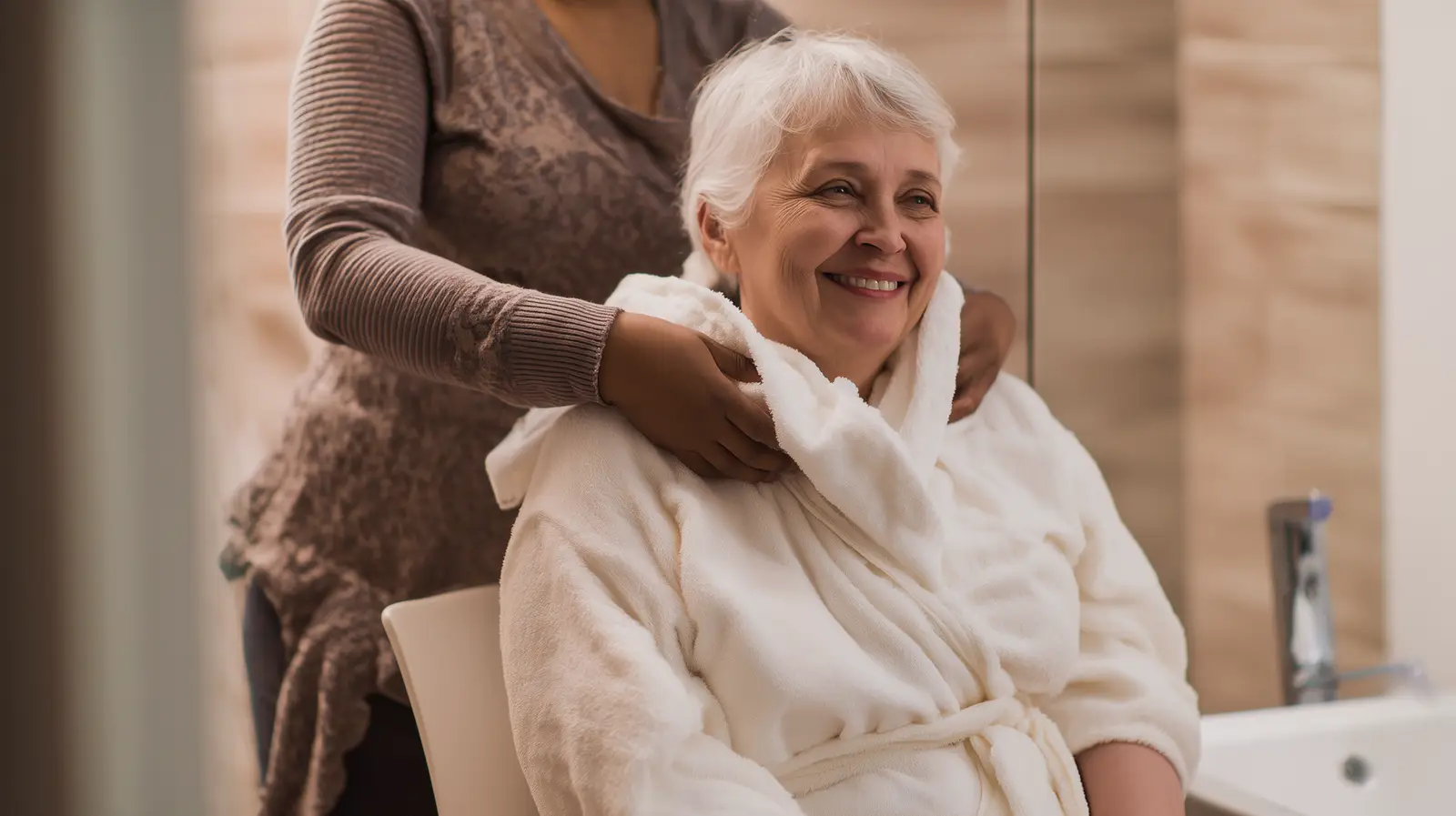 Caregiver discussing personal care support plans with an elderly couple at home
