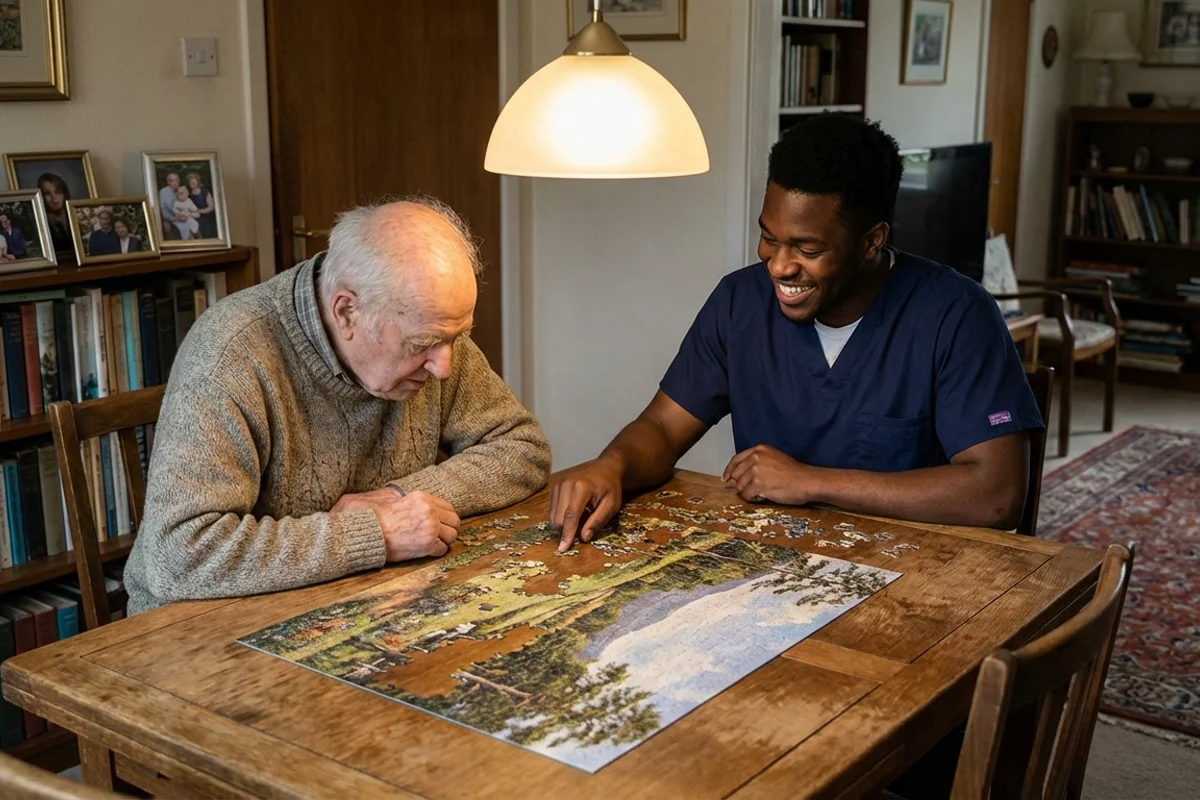 Senior engaged in memory-stimulating activity