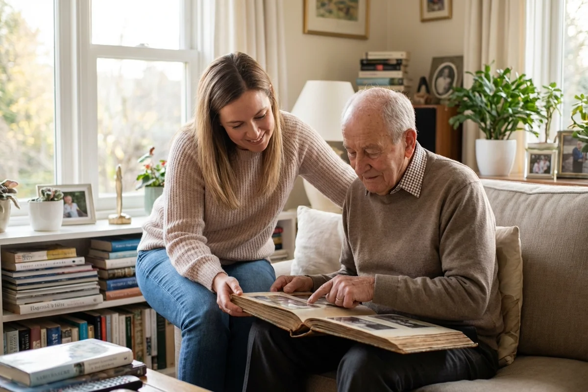 Family providing support during moderate dementia stages