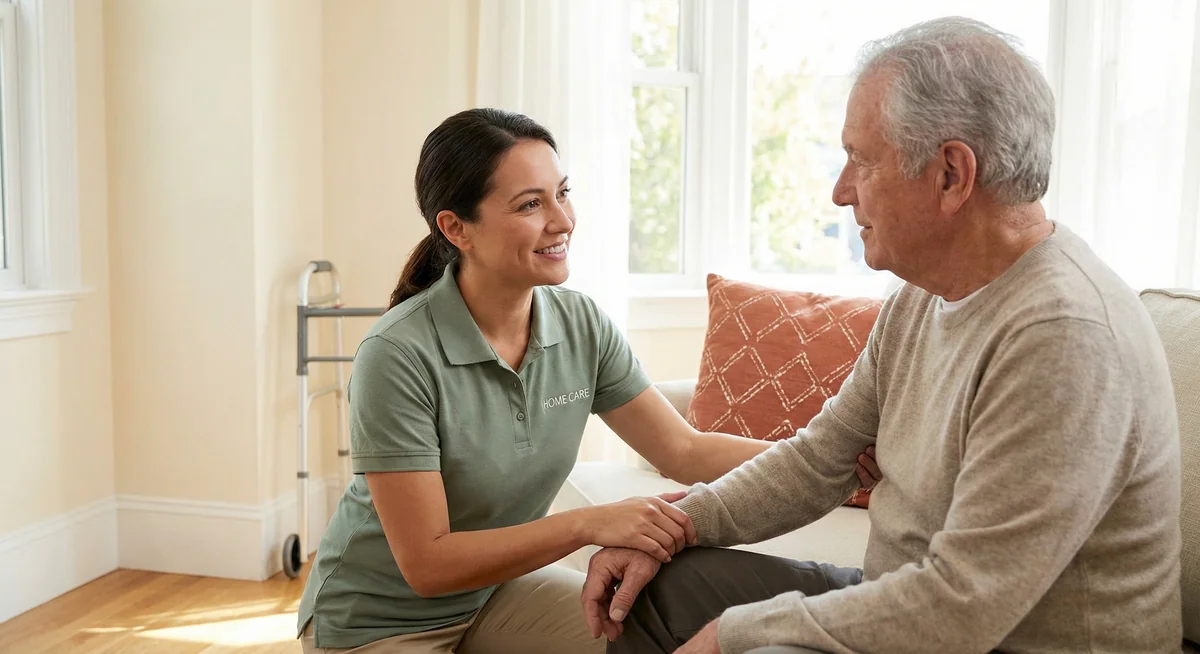 Caregiver helping elderly person after a fall