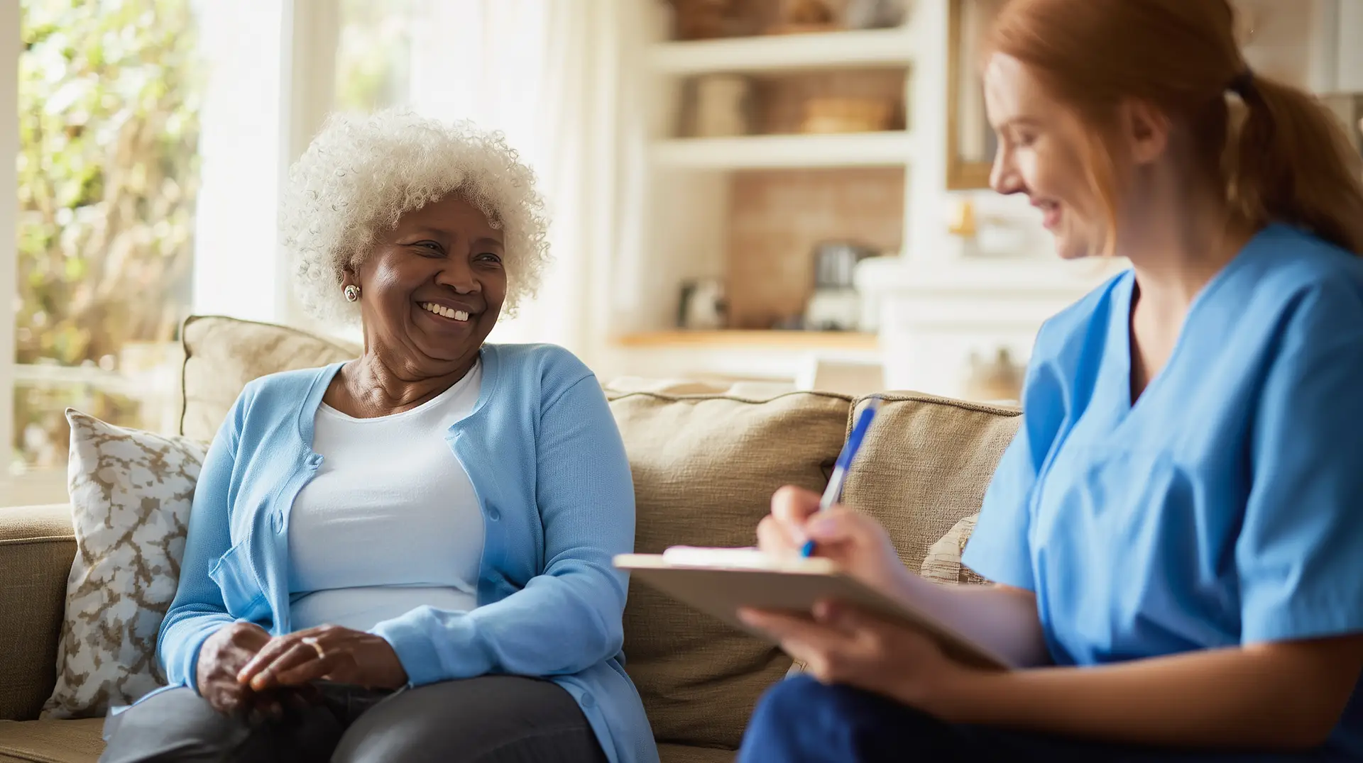 Caregiver helping senior at home
