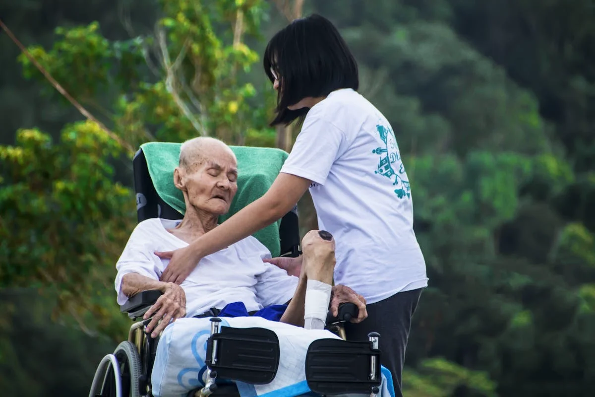 Caregiver providing overnight support to senior