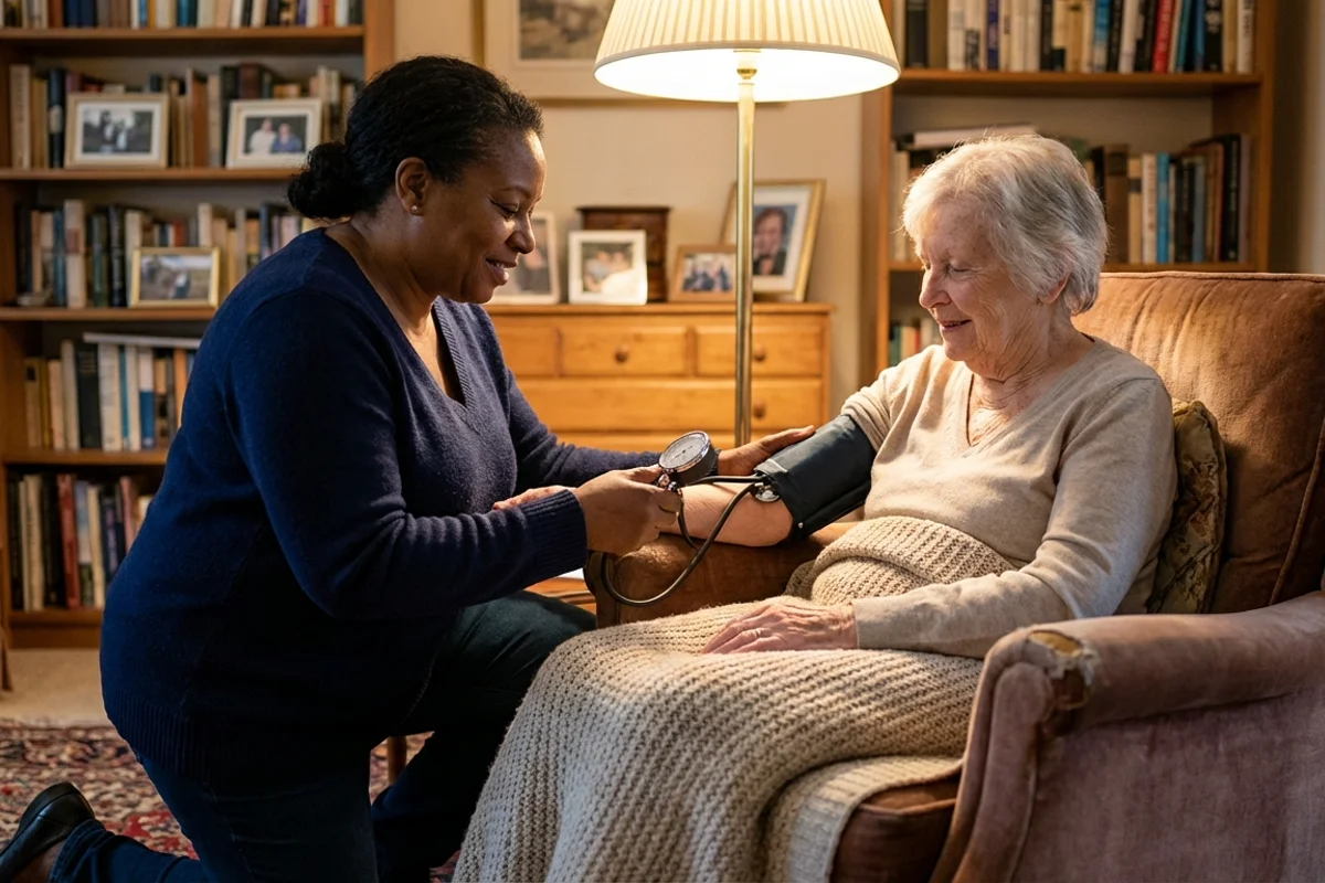Caregiver providing one-on-one attention to elderly person