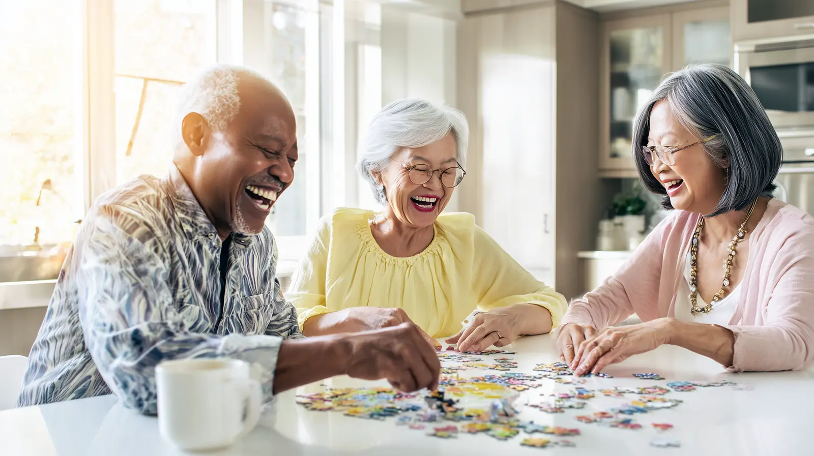 Elderly woman on a sofa smiling during a video call with her young grandson